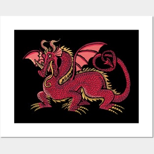 red dragon with outstretched wings Posters and Art